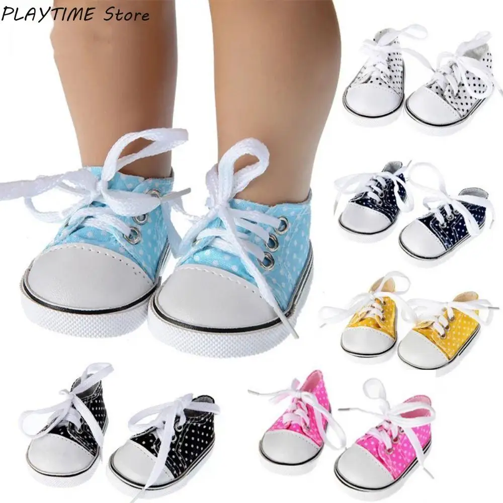 

7 cm Canvas Sneakers New Baby Shoes Handmade Lace-up Sneakers Shoes For 18 Inches American 43 cm Baby Dolls GIfts