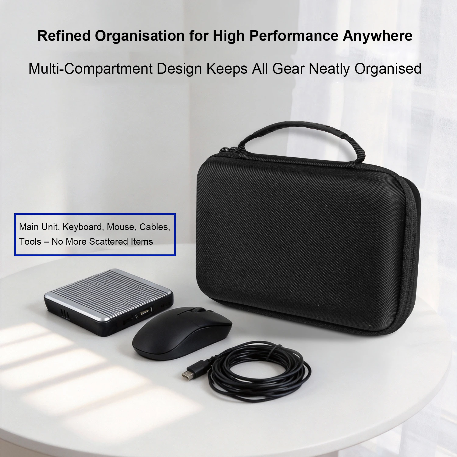 Hard Shell Carrying Case for Mini PC, Water-Resistant Travel Bag with Custom Fit Foam & Cable Pocket, Protective Cover