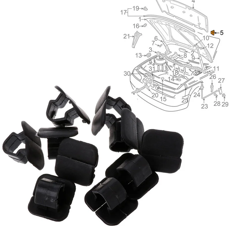 10pcs Car Hood Bonnet Insulation Clips Rivet Retainer 1H5863849A01C for VW Polo Tiguan Passat B5 B6 SEAT Leon 2 Skoda Octavia 2