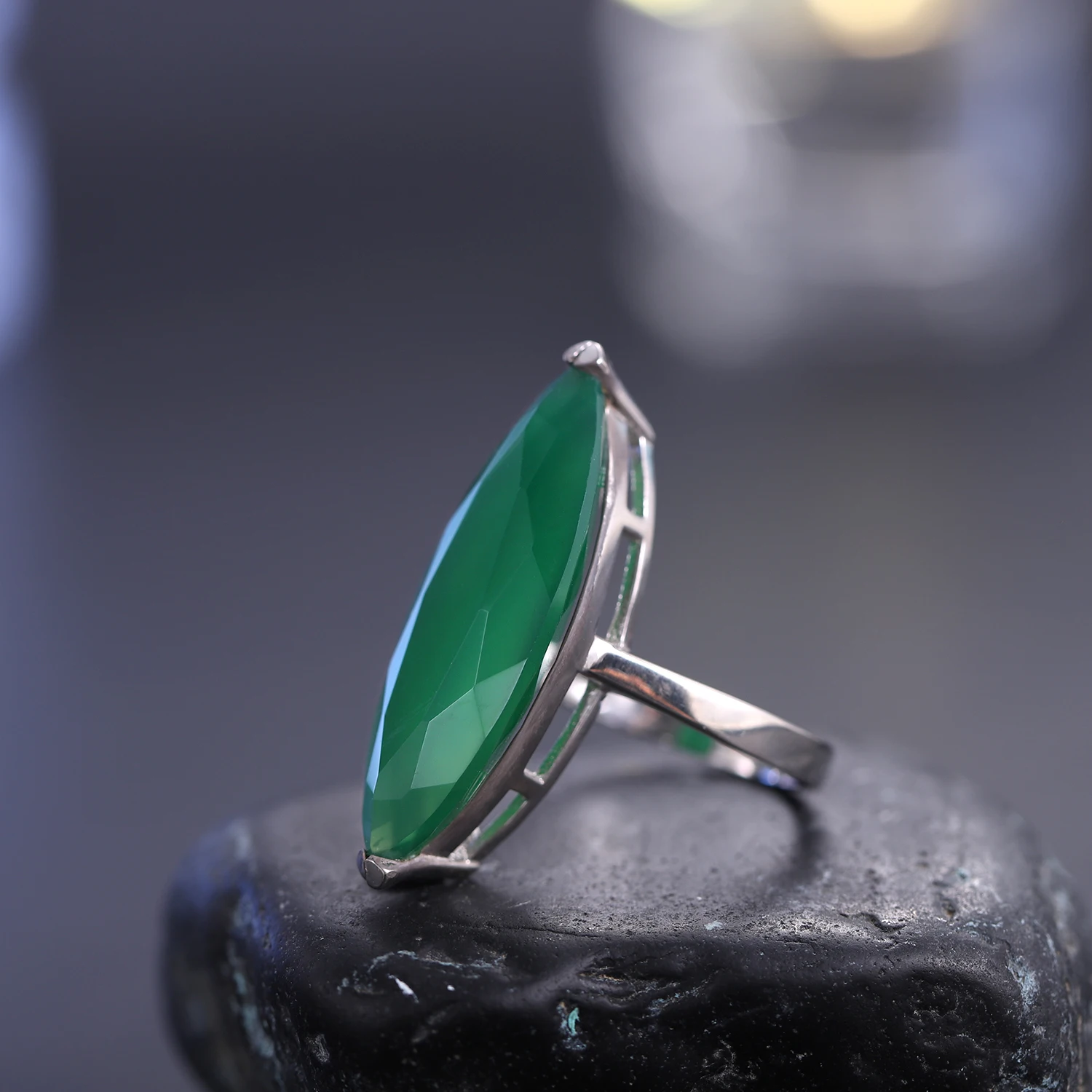 GEM'S BALLET-Bague en Agate Verte Naturelle en Forme de Marquise, Pierre Précieuse, en Argent Sterling 925, pour Cocktail, Cadeau pour Femme, Livraison Directe