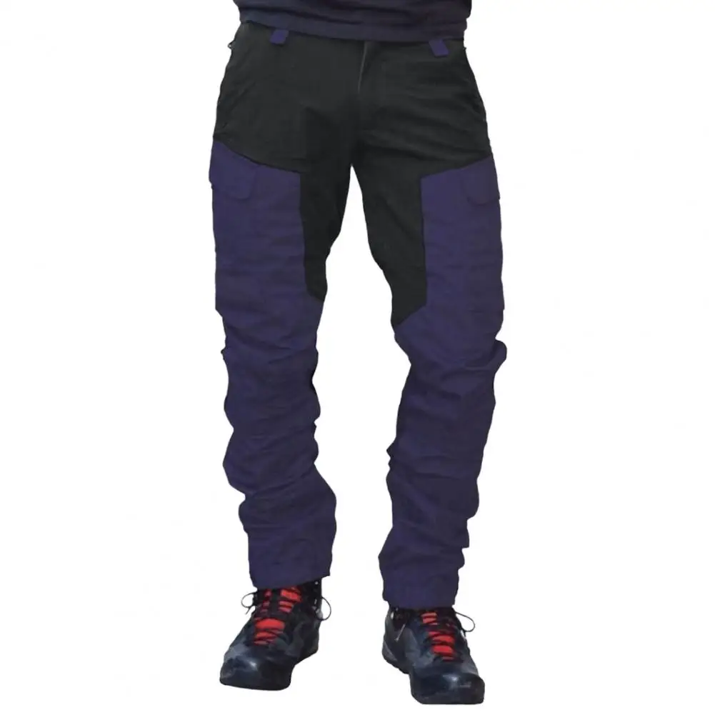 

Men Outdoor Cargo Pants Slim Fit Work Trousers Multi Pockets Colorblock Wear-resistant Travel Camping Mountaineering Pants