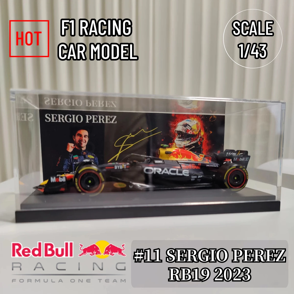 Bburago 1:43 2023 Red Bull Racing RB19 Car Model Miniature with Siganture Showcase Scale Formula 1 Diecast Replica Xmas Gift Toy