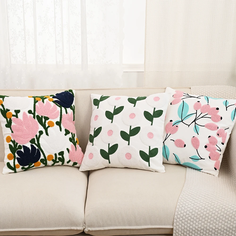 BUYNOW Floral bestickter Kissenbezug 45 x 45 cm Vintage Pastoral Wohnzimmer Sofa Kissenbezug Home Schlafzimmer Dekor cojines para sala