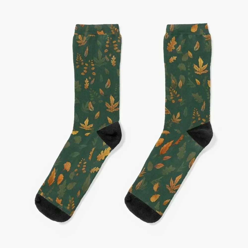 

Autumn leaves on green Socks gift hiphop compression designer brand Socks Ladies Men's