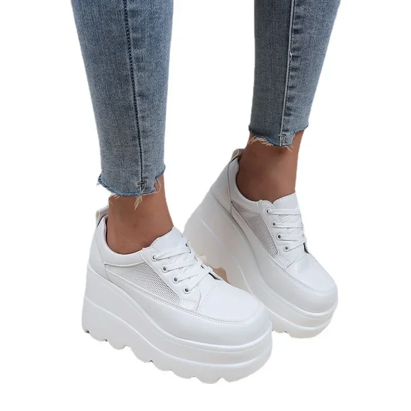 sneakers women trends 2024 NEW White Wedge Sneakers Shoes Platform Breathable Chunky Platform Heel Pumps Shoes Women Heels