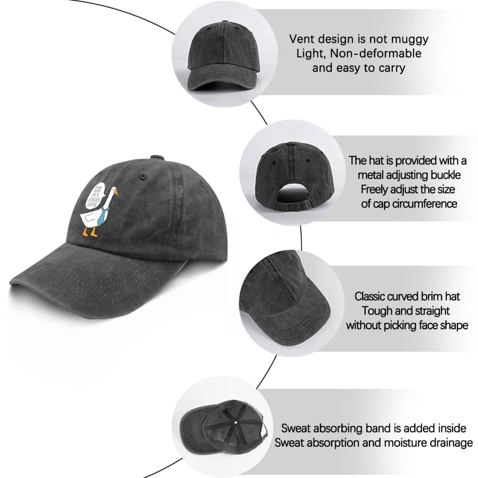 Today I'm A Serious Goose Hat Running Hats for Women Pigment Black Hat for Women Gifts for Grandma Golf Cap image 6