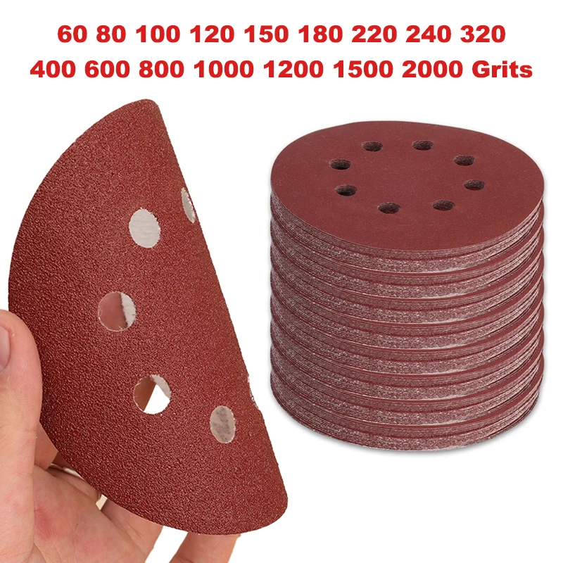 

5-дюймовые шлифовальные диски, 125 мм, 8 отверстий, клейкая наждачная бумага с крючком и петлей, зернистость 60 ~ 2000, для произвольной орбитальной шлифовальной машины, абразивные листы, инструменты