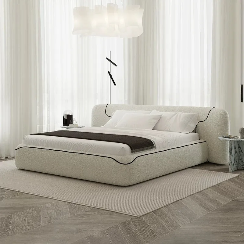 Wide screen bed Lamb wool fabric is simple, master bedroom small apartment with wide bedside 1.8 meters double bed Beech bed