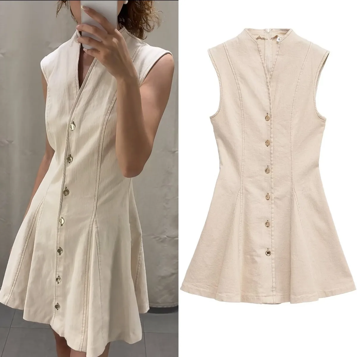 

LIBIELIY 42/5000 Summer Women's Casual Simple And Versatile Sleeveless Mini Dress Stretch Fabric Slimming Denim Dress