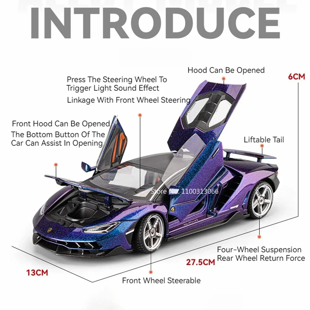 1:18 Lambor LP770 SVJ63 Alloy Models Diecast Toys Sports Cars Light Music Miniature Car Wheel Pull Back Vehicle Child Adult Gift