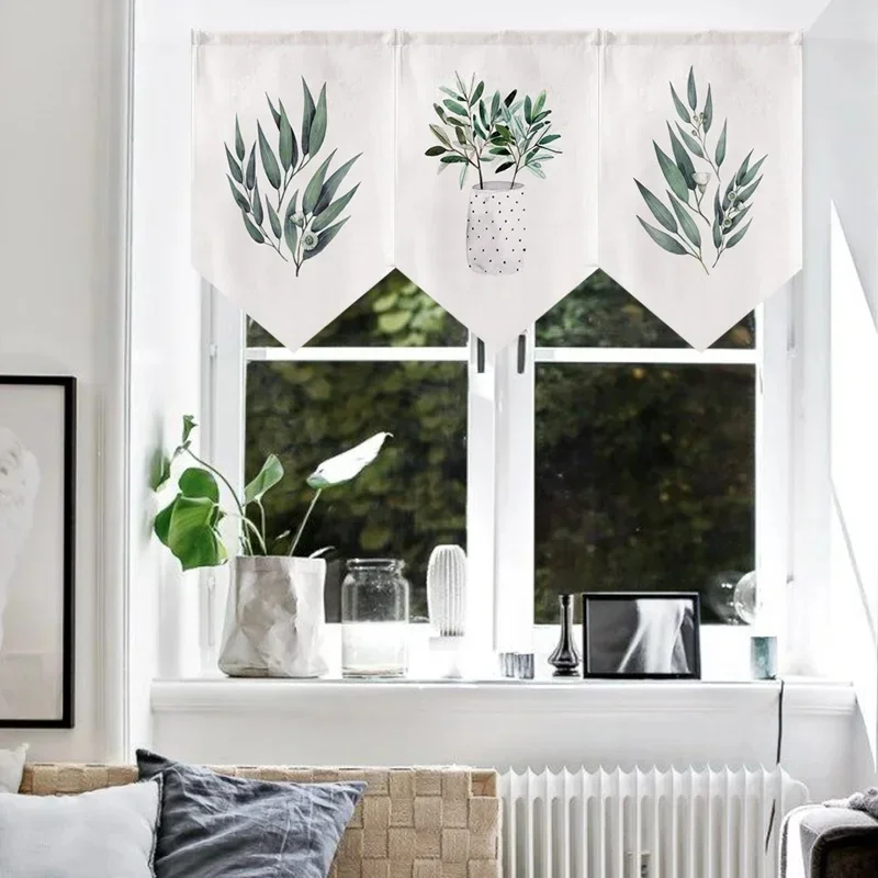 VIKAMA Watercolor Floral Triangle Valance Curtain, Jar Wildflower Print Short Window Curtain for Kitchen Cafe Decor