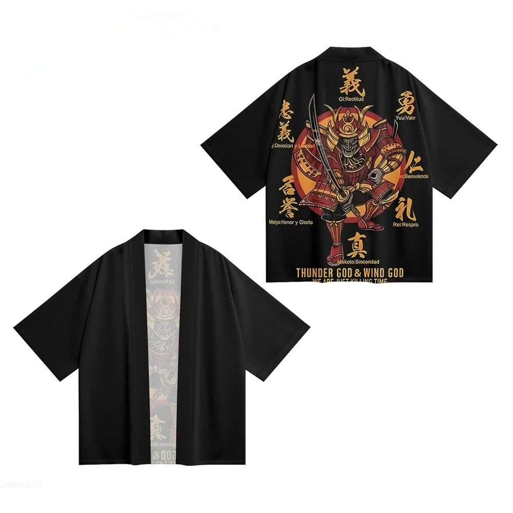 سترة الشارع الشهير للرجال والنساء Haori 2025 تصميم جديد لموجات رامين مطبوعة كيمونو يوكاتا ملابس الشاطئ اليابانية رداء حجم كبير