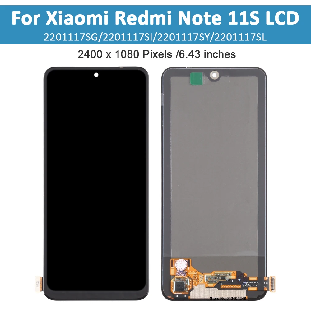 6.43''AMOLED For Xiaomi Redmi Note 11s LCD Display Touch Screen Digitizer Assembly Replacements For Redmi Note11S LCD With Frame