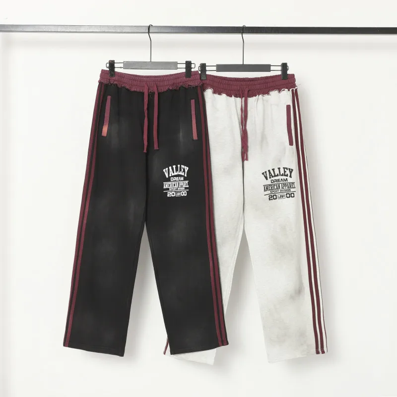 

Trendy Brand Valley Pants Washed Old Letter Print Casual Sweatpants Tie dye Drawstring Loose Long Pants