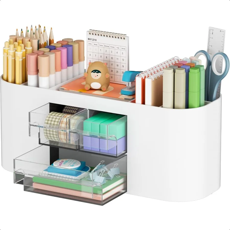 

Desk Organizer Pen Holder for Desk with 3 Drawers MultiFunctional Pencil Holder Desk Organizers and Accessories with 7 Compartm