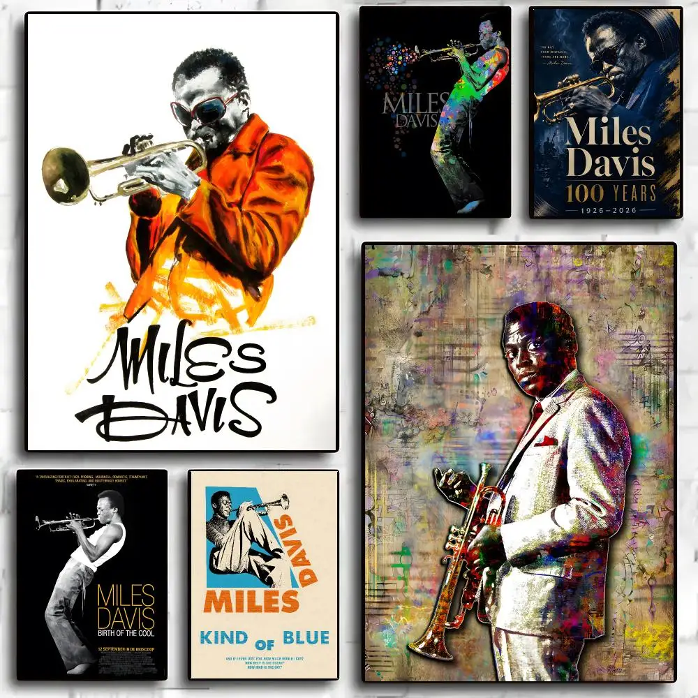 Miles Davis Musician Classic Jazz Poster Self-adhesive Advanced Aesthetic Printing Paper Wall Art for Living Room Home Decor