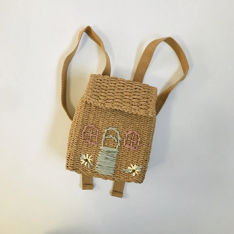 Double-Shoulder Straw Woven Bag Children's Backpack Straw Woven Bag Student School Bag With Hand-Carrying Woven Backpack