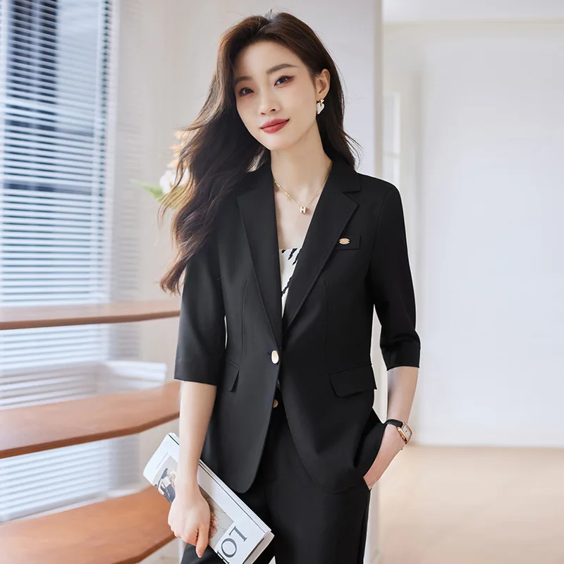 High-End Suit Jacket Women's Summer Thin2024New Fashion Casual Elegant Formal Clothes Business Suit Work Clothes