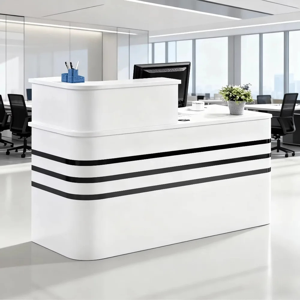 Modern solid wood rectangular office reception - compact front desk counter with stylish design
