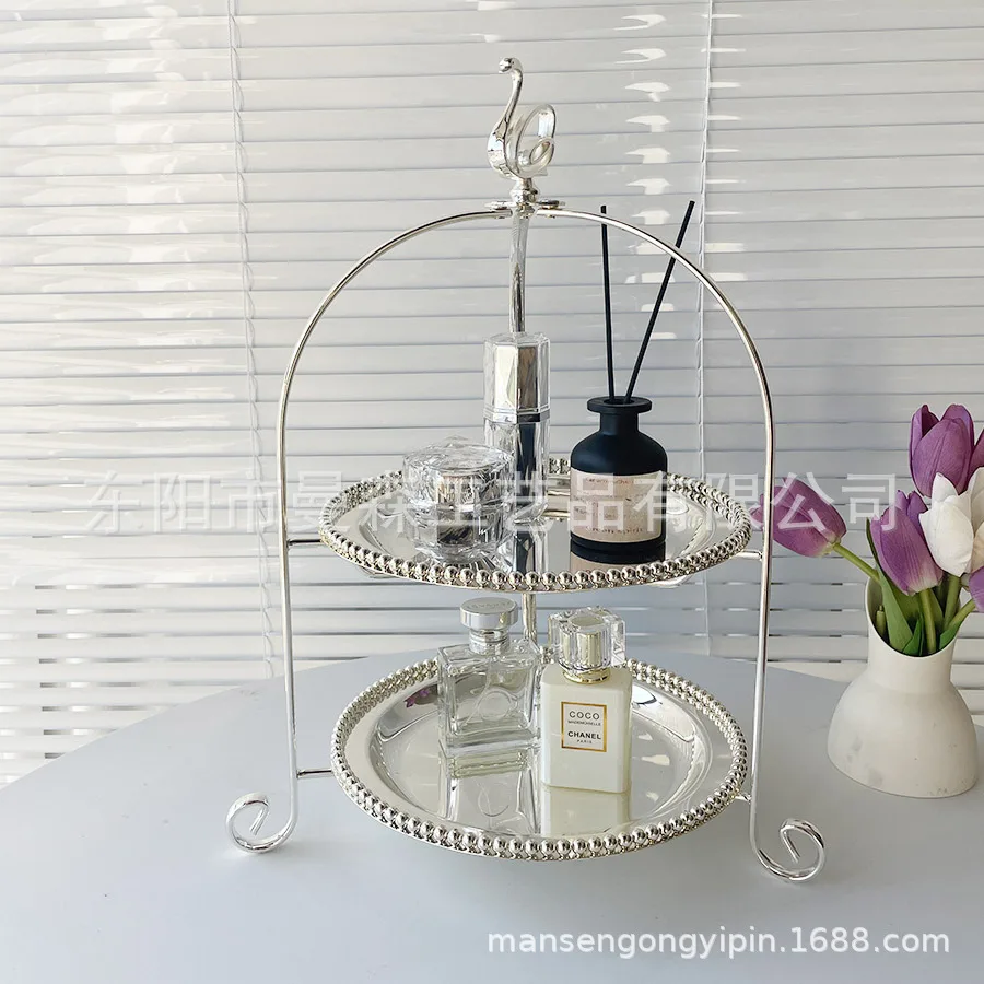 LMM European metal folding two-layer cake rack afternoon tea snack rack fruit plate