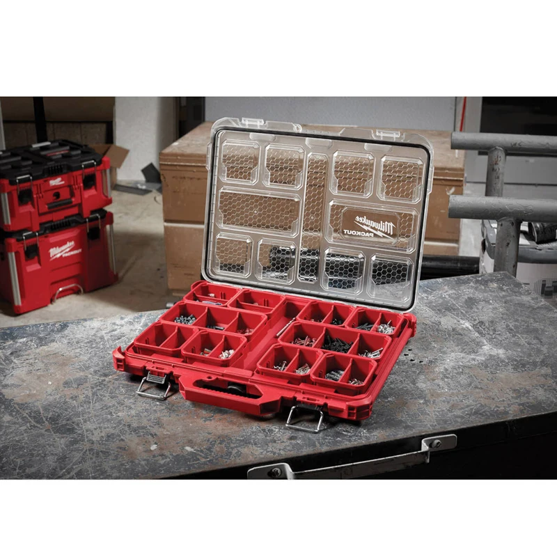 Milwaukee 48-22-8431 10-Compartment Durable PACKOUT Low-Profile Portable Stackable Tool Box