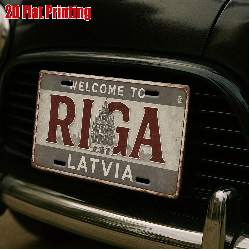 Impression plate 2D, 1pc, Panneaux Métalliques Bienvenue à Riga, à usage décoratif uniquement, Plaques d'extérieur & Décoration