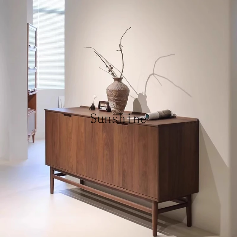 

Nordic black walnut side cabinet solid wood tea, living room wall storage, storage cabinet