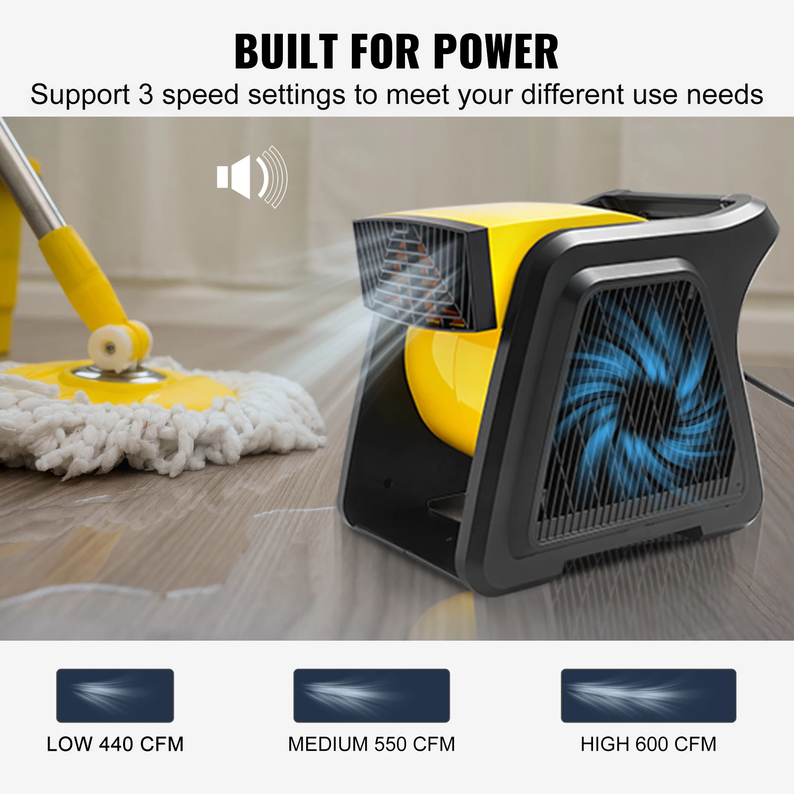 VEVOR Pivoting Utility Fan 600 CFM High Velocity Floor Blower 300° Blowing Angle Air Mover for Home Drying Cooling Ventilating