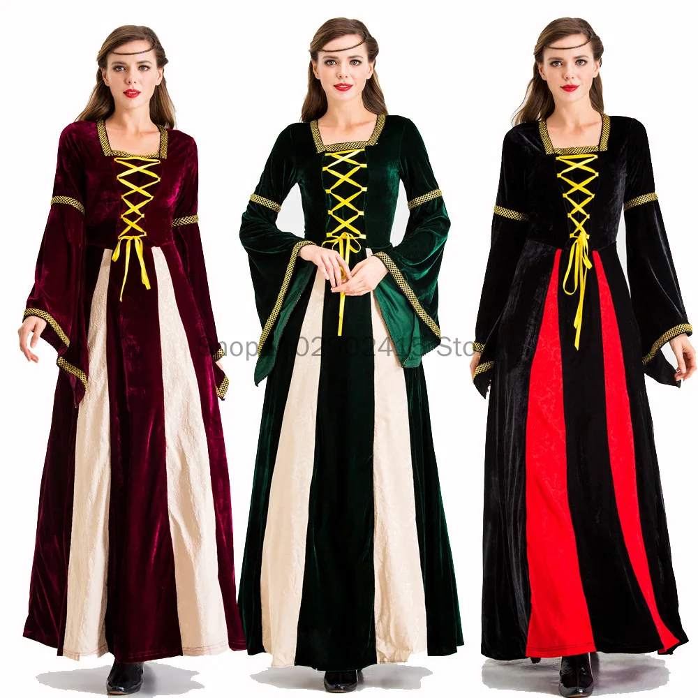 

Women Renaissance Irish Deluxe Velvet Dress Victorian Medieval Long Dress Retro Fancy Gown Halloween Cosplay Costume Plus Size