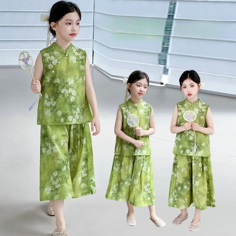 

Girls Summer Clothing Sets Children's Clothes Girls Baby New Chinese Printing Refreshing Two Sets of Casual Simple Daily