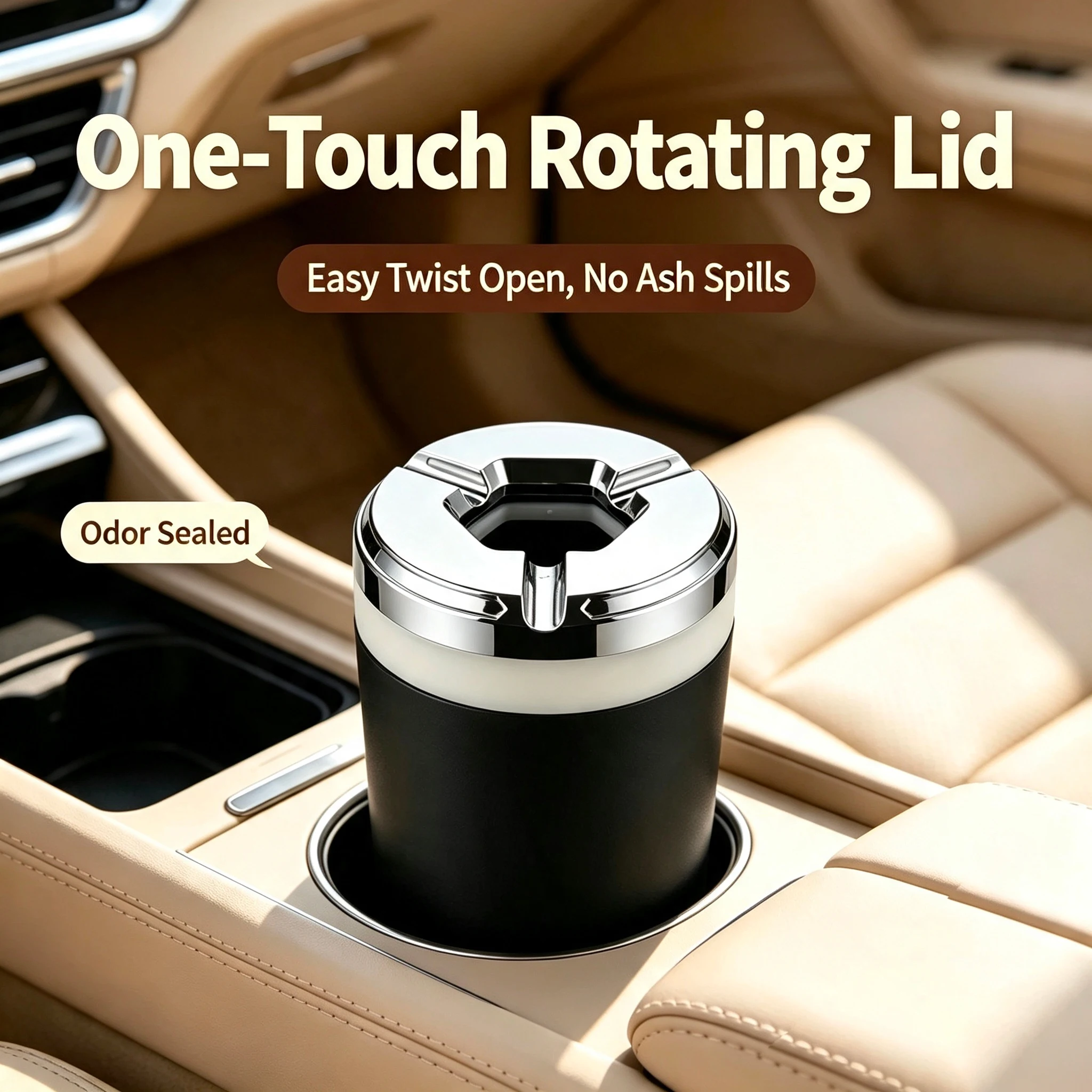 2026 new car ashtray seal rotating car anti fly metal creative high-end car interior ashtray anti drop artifact