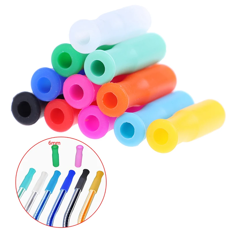 10pcs Caps Anti Burn Teeth Protector Bar Reusable Stainless Steel Straw Food Grade Accessories Silicone Tip No Rattle Cover 6mm