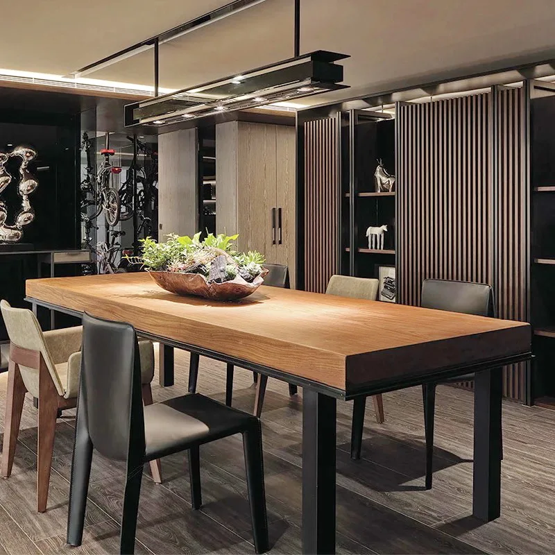 

Retro industrial style American loft solid wood desk conference table long table rectangular modern simple wrought iron