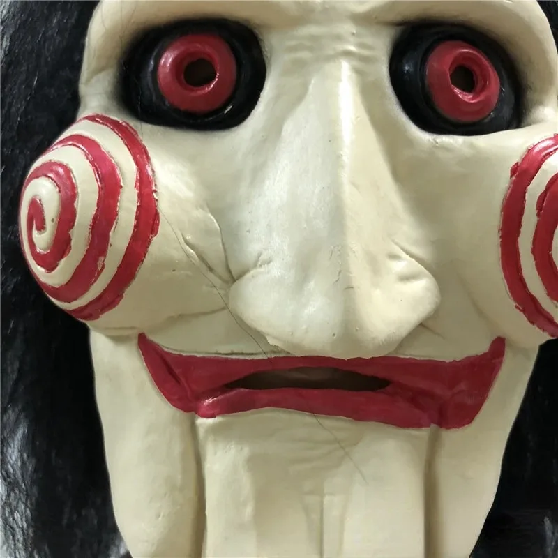 منشار الفيلم بالمنشار مذبحة أقنعة الدمى مع الشعر اللاتكس زاحف هالوين الرعب قناع مخيف شعر مستعار للجنسين حفلة تأثيري الدعامة