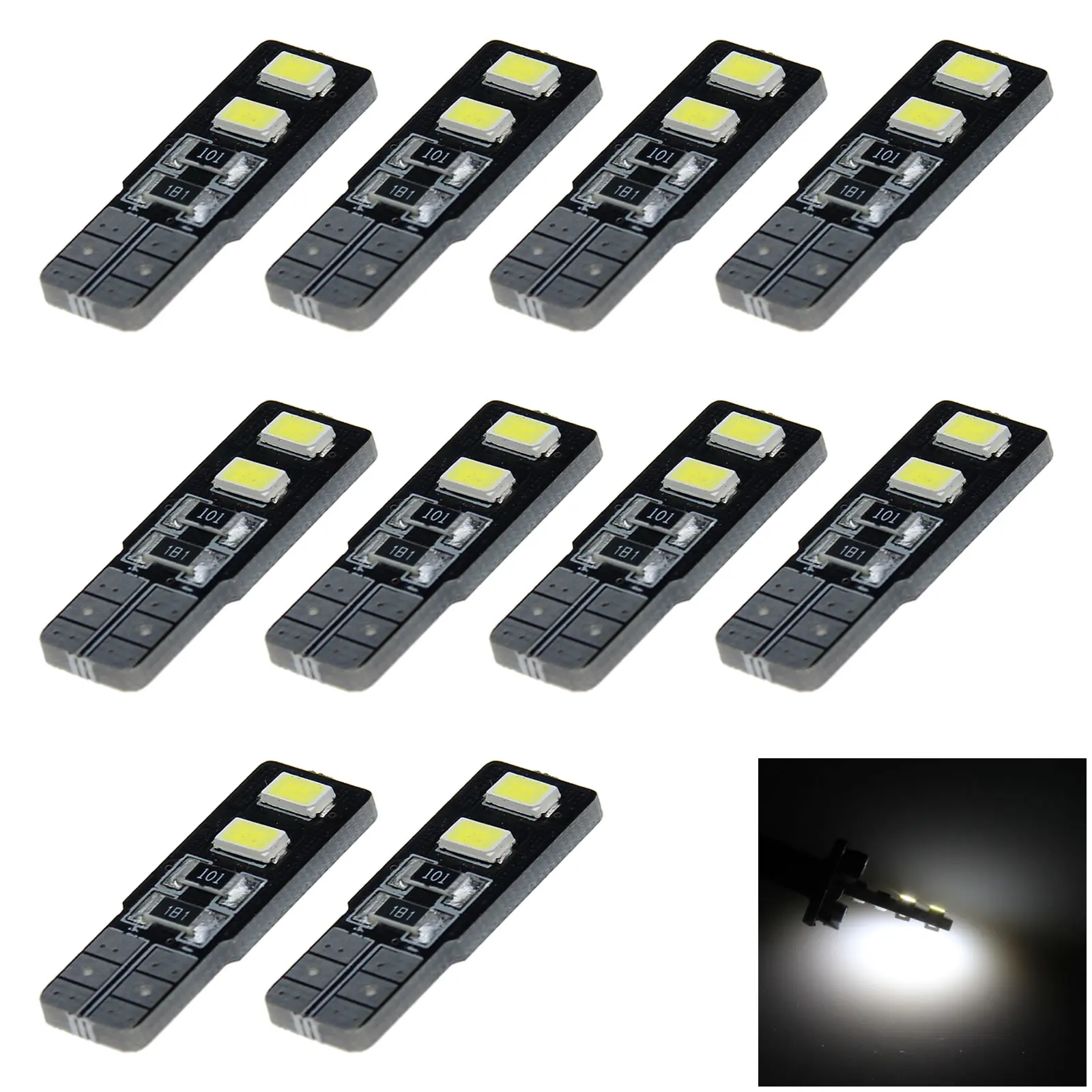 10x White Auto T10 W5W Turn Signal Light Wedge Lamp Canbus Error Free 4 Emitters 5630 SMD LED 159 161 168 2521 A098-W