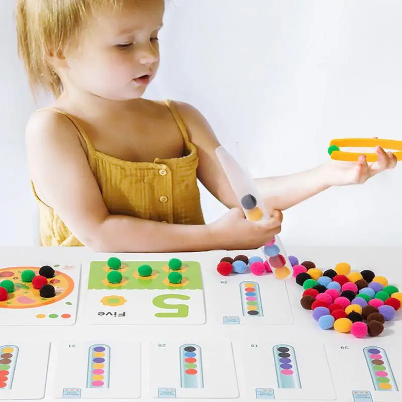 Jeu de correspondance de reconnaissance de couleurs avec Clip de boule en peluche, avec Tube à essai, jouets d'apprentissage et d'éducation, développement avec perles en peluche colorées