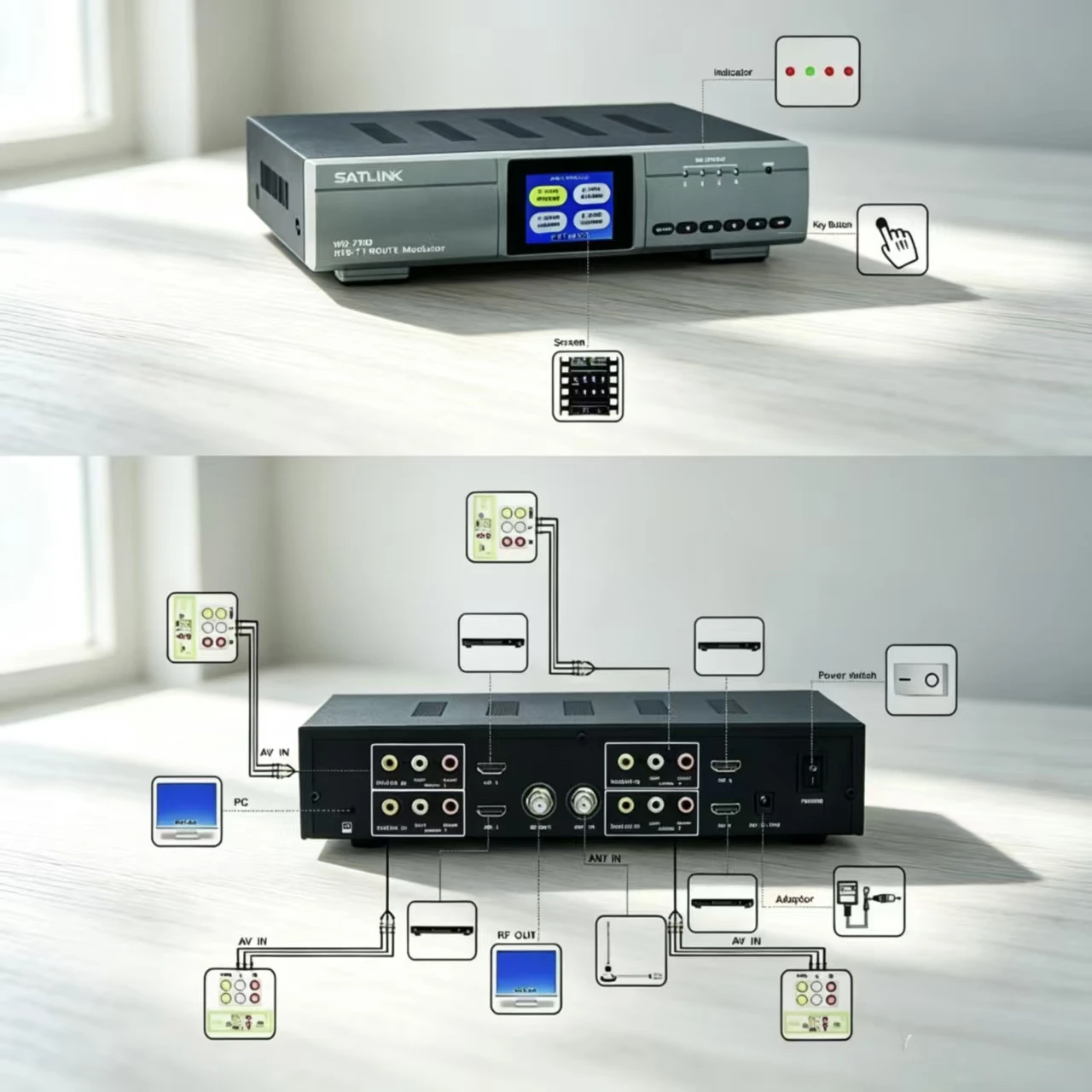 Satlink WS-7992 Digital DVB-T Modulator 2CH HD AV RF Input Original TV Signal Modulator WS-7992 VS ST-7990 For Digital TV Projec