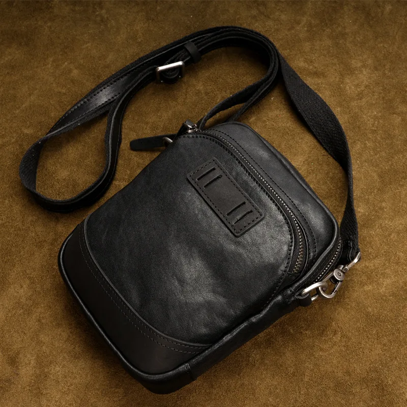 

New Lightweight Casual Leather Men's oulder Crossbody Bag Top Layer Cowhide Tanned by Plants Mobile Phone Bag Handbag