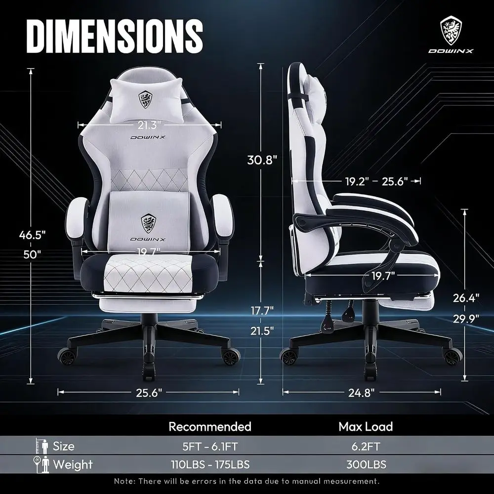Gaming Chair with ket Spring Cushion, Massage Lumbar Pillow & ootrest, Wide Seat with Padded Armrests, Breathable abric, Reclini