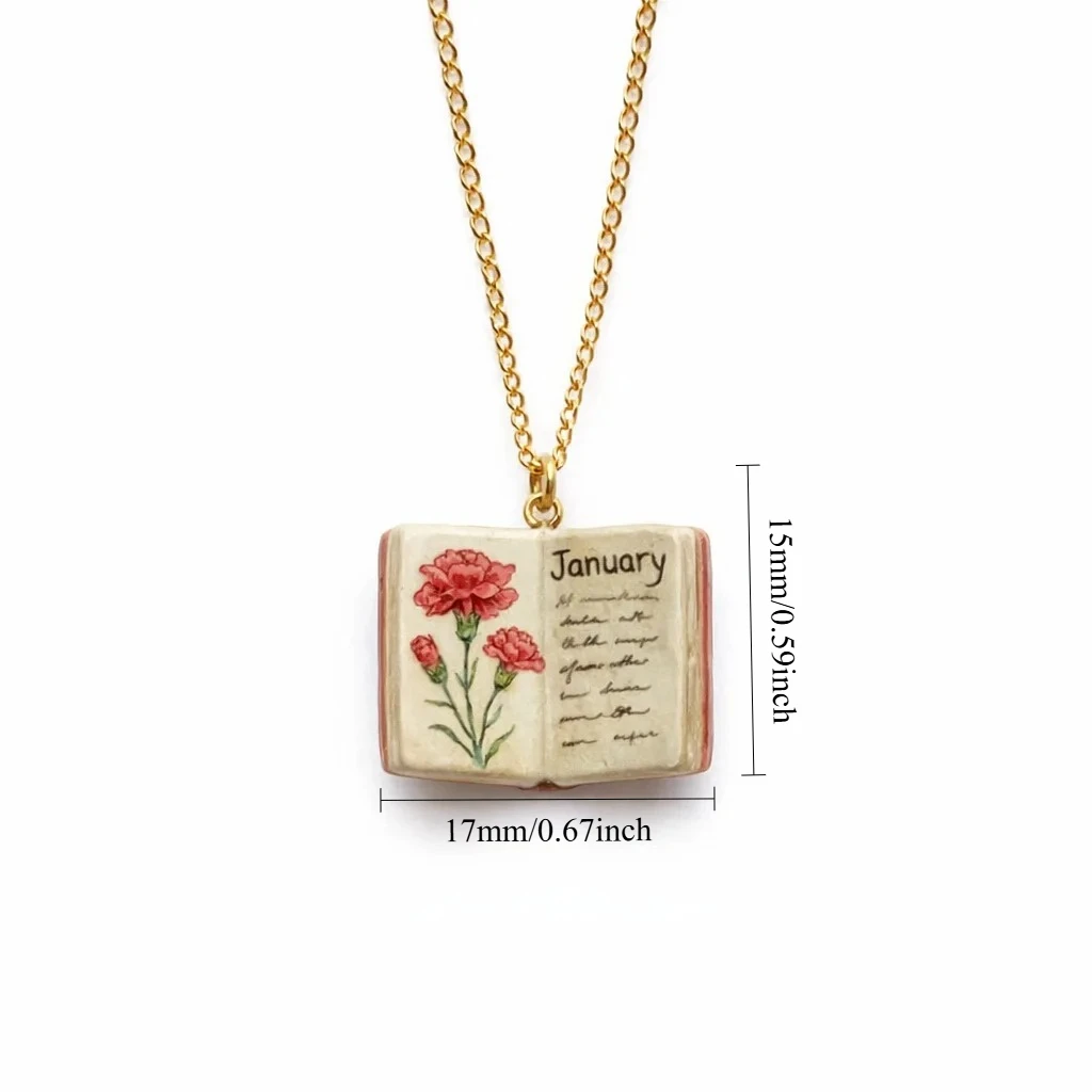 Birthday Month Antique Imitation Porcelain Book Necklace Women's Design Sense Copper Book Pendant Necklace Birthday Necklace Gif