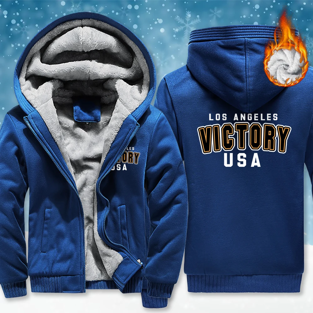 

Victory Usa Los Angeles Print Zipper Jacket For Man Fashion Thicken Fleece Hoodies Casual Loose Tops Unisex Winter New Clothing