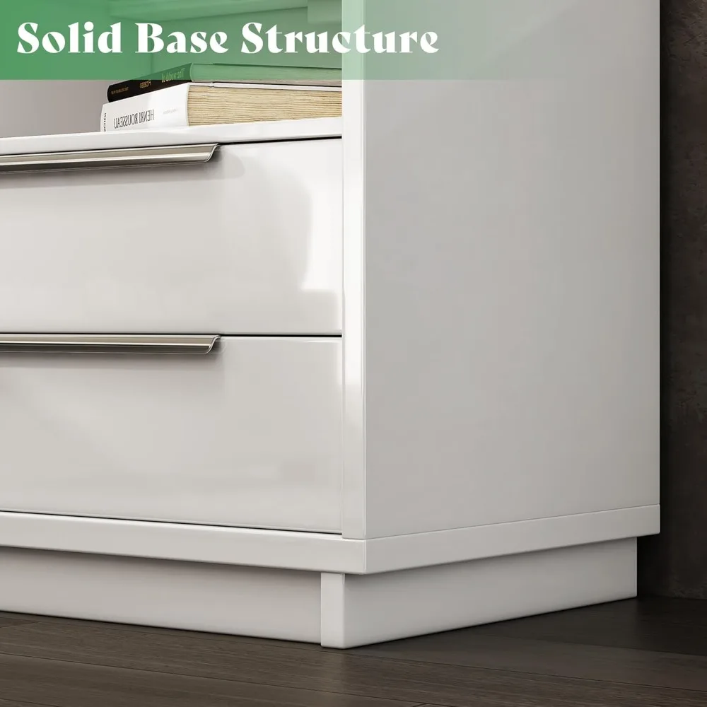 زوج من 23.6 طاولات بجانب السرير حديثة مع قاعدة شحن، ولمسة نهائية عالية اللمعان وسطح زجاجي، وأدراج واسعة #6