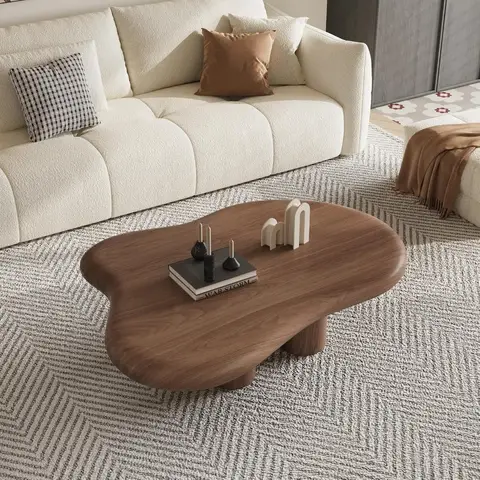 48.42" Modern Cloud Coffee Table for Living Room, Dark Brown Wood Coffee Table with 4 Sturdy Legs, Mid-Century Modern Tea Table