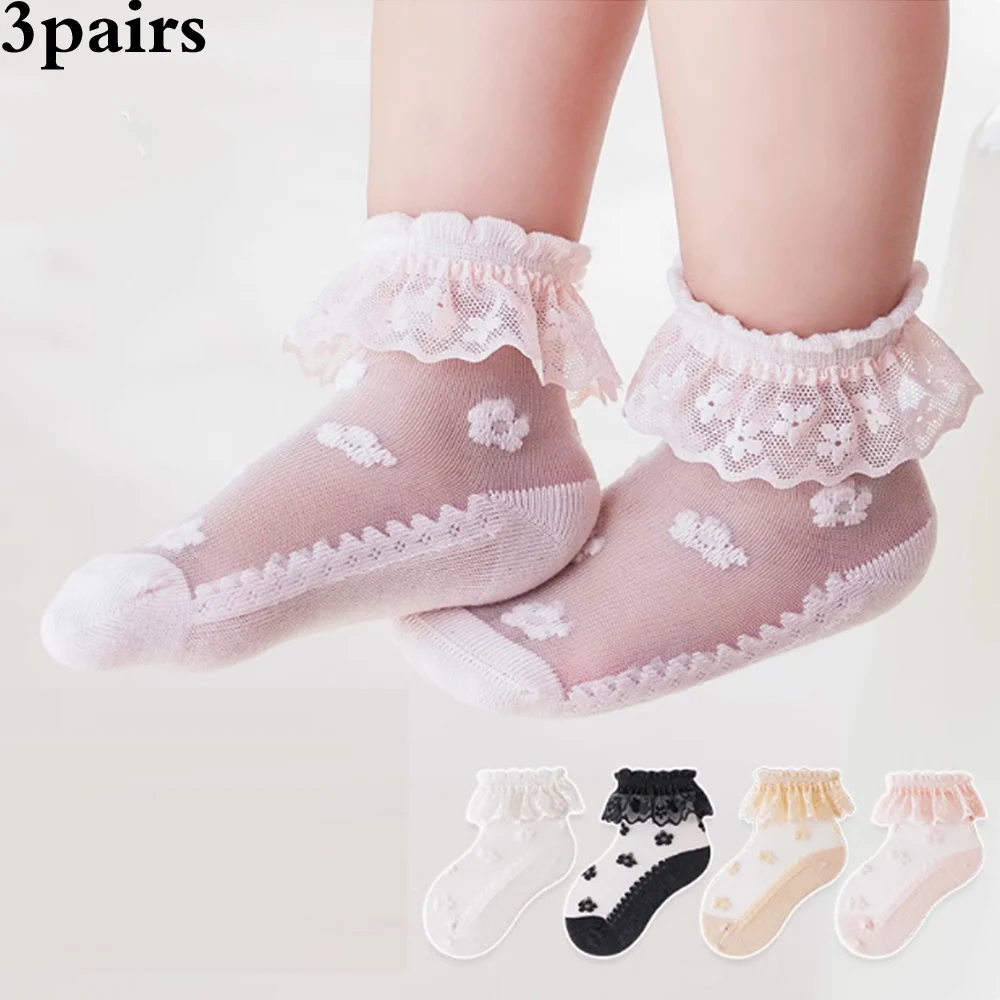 3pairs/lot kids Girls' summer thin mesh socks baby lace socks mosquito proof socks ice silk socks ultra-thin children's socks