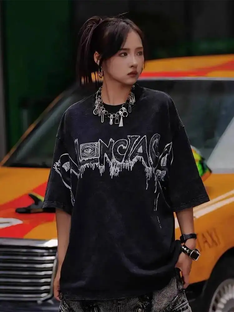 

Unisex Graffiti T Shirt - Unisex Patchwork Print Oversized Irregular Design Loose Fit Short Sleeve Fashion Top
