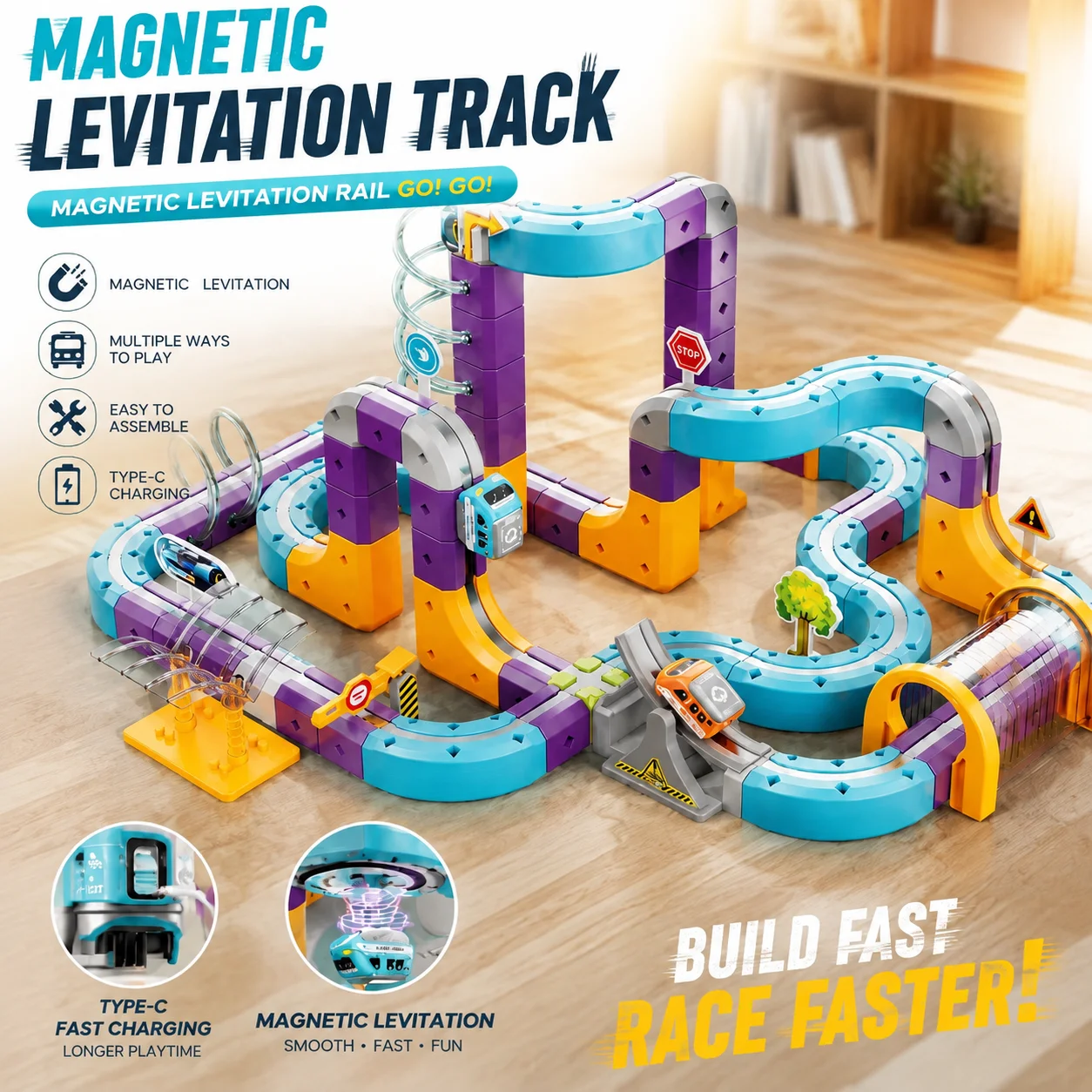 Generic Magnetic Building Blocks Track Car Variable Assembled Puzzle Educational Toy Family Interactive Game School Gift
