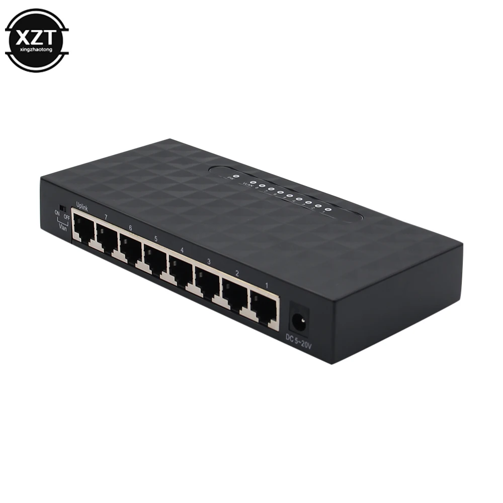 8 منافذ 1000Mbps جيجابت جهاز سويتش للشبكات إيثرنت مفتاح ذكي عالية الأداء RJ45 Hub الاتحاد الأوروبي/الولايات المتحدة الإنترنت الخائن