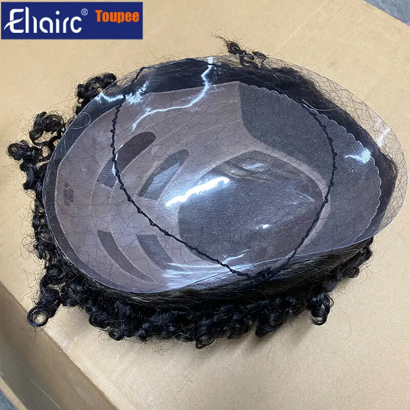 Curly Bond Male Hair Prosthesis Mono Lace,PU Front And NPU Back Man Wig 6
