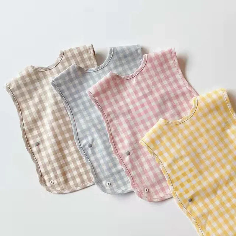 1 Pc Fashion Plaid Baby Waterproof Bibs Cotton Bib for Newborn Boys Girls Baby Saliva Rice Pocket Towel Child Supplies Stuff