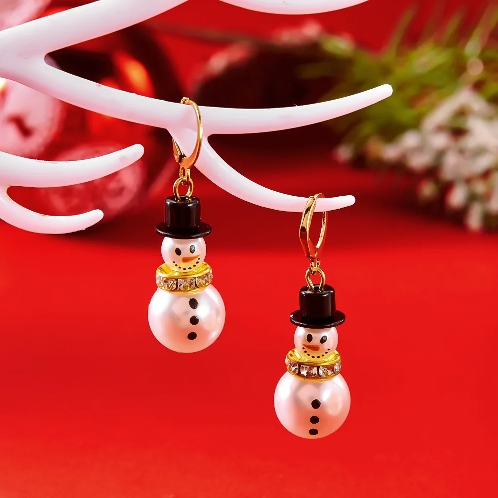 Sweet Pearl Christmas Earrings Snowflake Jewelry Snowman Earrings Piecring Rhinestone Xmas Dangle Earrings New Year Ear Gift